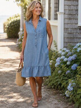 velvet heart denim dress Palmira self tie belt Front porkchop pockets Color Velvet Heart Briella Denim Popover